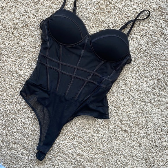 iris Tops Iris Structured Black Mesh Bodysuit Size Medium Poshmark